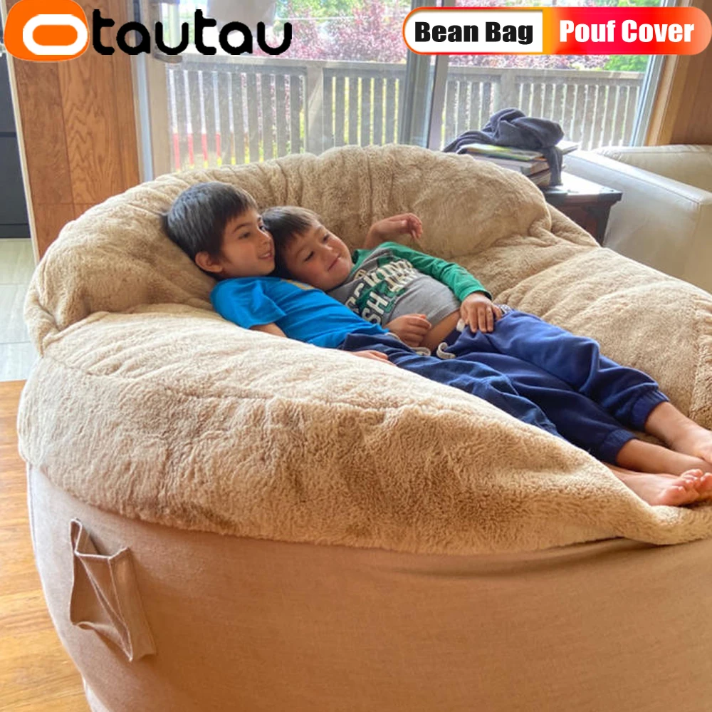 OTAUTAU 3/4ft Giant Soft Faux Bunny Fur Bean Bag Cover Beanbag