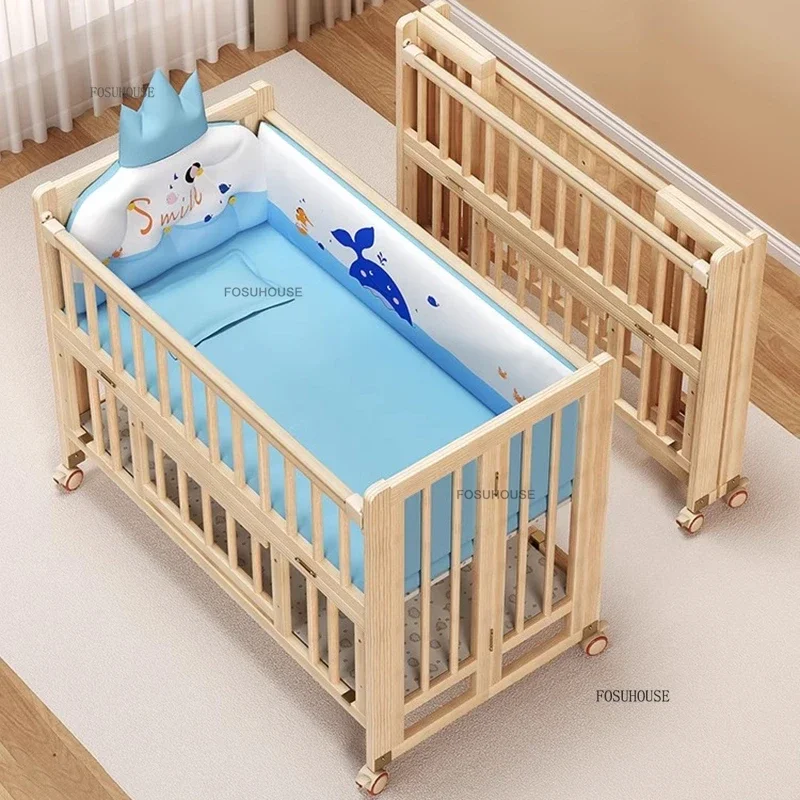 Luxury Foldable Children's Beds Solid Wood Paint-free Baby Bed Bedroom Home Splicing Bed for Kids Creative Children's Furniture