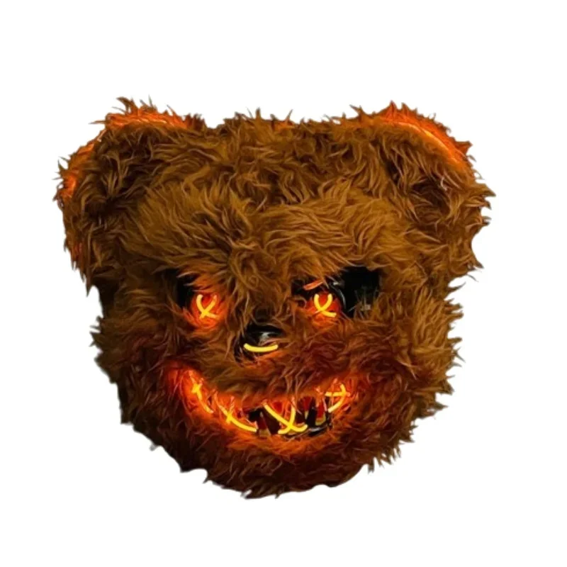 3 leuchtende Modi Plüsch Tier maske, Unisex Halloween Nacht leuchten Horror Hase oder Bär Maske Party lustige Cosplay Requisiten – Detail 17