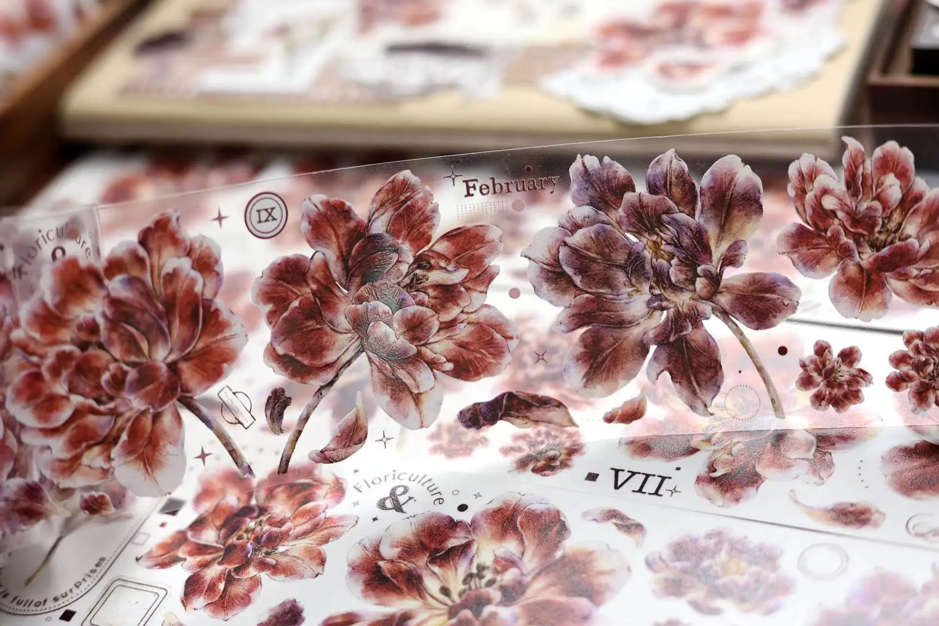 Vintage Tulip Peony Floral Washi PET Tape for Planner Card Making DIY Scrapbooking Plan Decorative Sticker