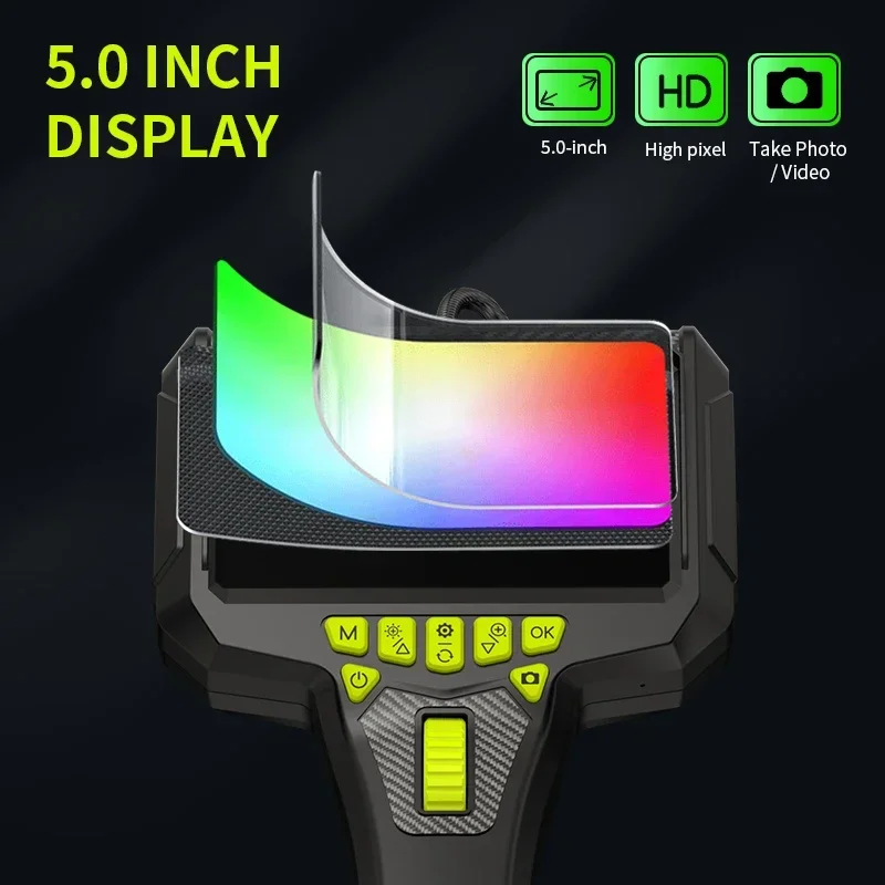 360 ° 스티어링 산업용 내시경 카메라 6mm 5인치 IPS 스크린 단일 렌즈 방수 검사 내시경 (자동차/파이프/수리용)