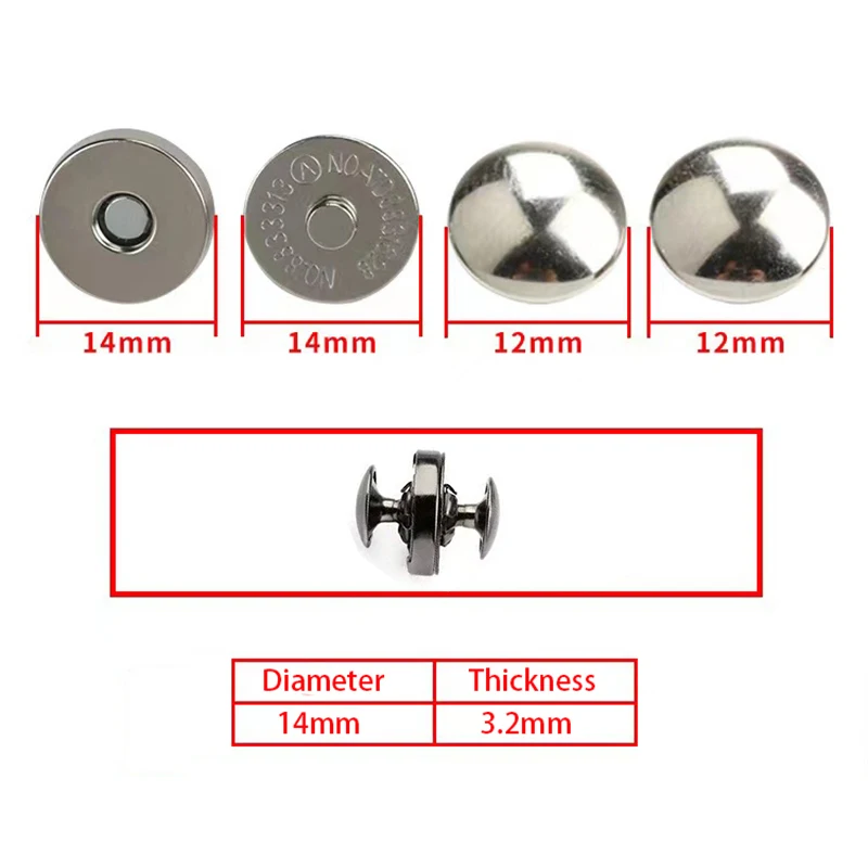 10 Sets Metal Double Rivet Magnetic Clasps Buttons Fastener Bag Press Buckle Purses Handbag Clothes DIY Accessories 14mm 18mm 2