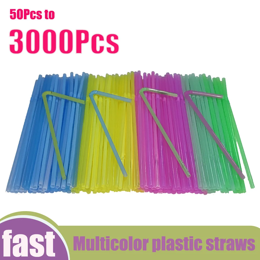 50-3000PCS Colorful Drinking Kunststof Straws Bar Party Wedding Kitchen Pajitas Plastique Beverage Straw Top