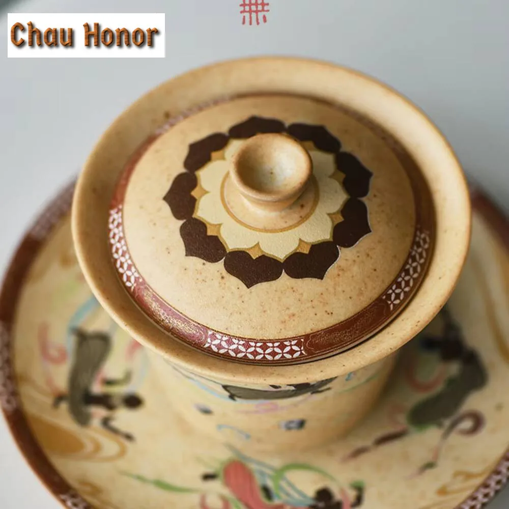 150ml Chinese Dunhuang Apsaras Gaiwan Retro Mural Painting Tea Brewing Cup Saucer Tea Tureen Tea Maker Cover Bowl Tea Ceremony