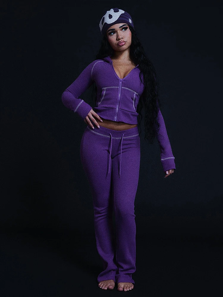 Nibber Sporty Casual Tracksuit 2 Piece Set Woman Zip Cardigan Full Sleeve Hooded Jacket+Drawstring Pants Daily Style Outfits