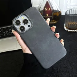 Premium Vintage Leather Magnetic Phone Case with Wireless Charging and Shockproof Back Cover - iPhone 15 (Gray)