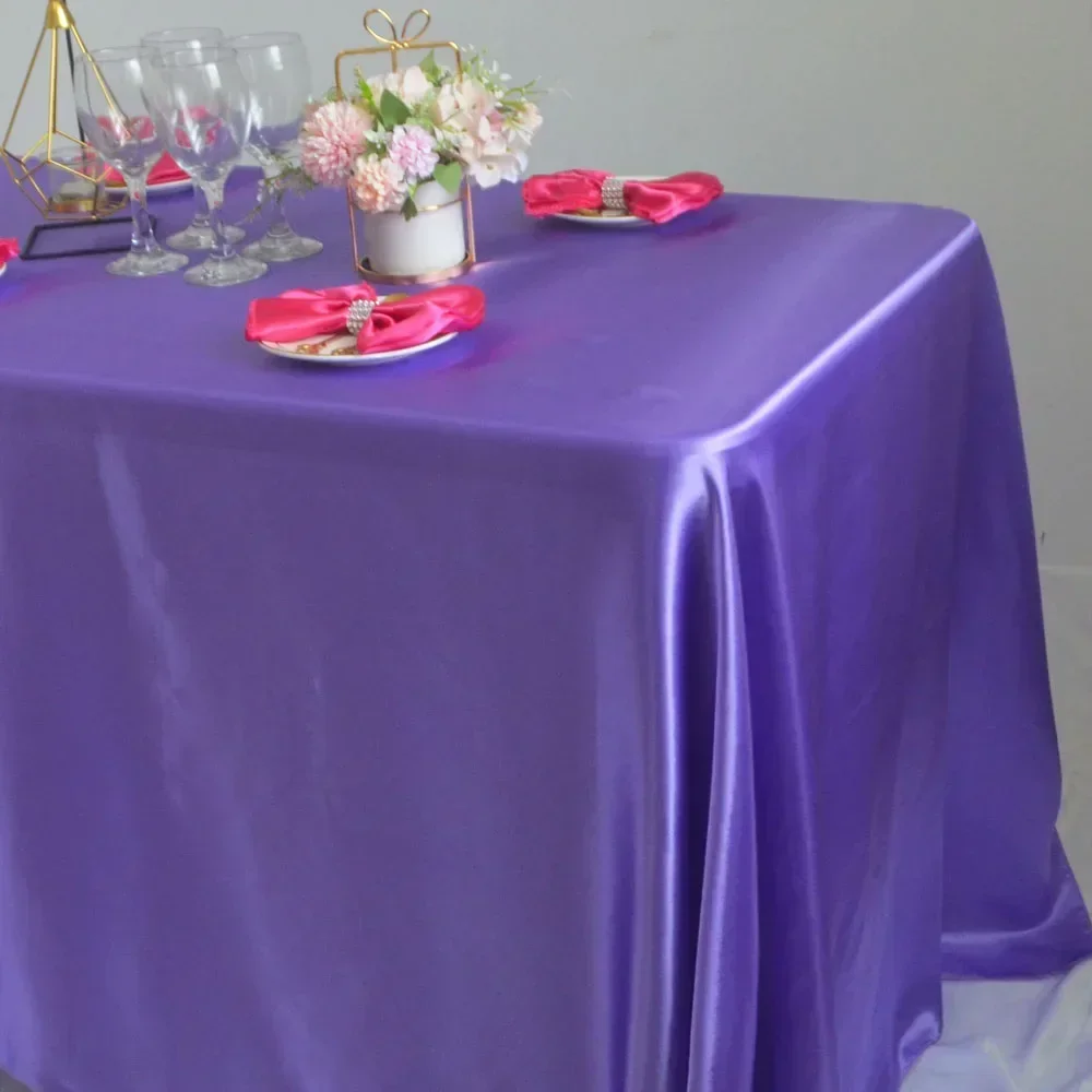 Reusable Satin Tablecloth Wedding Mariage Party Decoration Polyester Picnic Countryard Birthday Christmas Table Cloth White/Blue 3