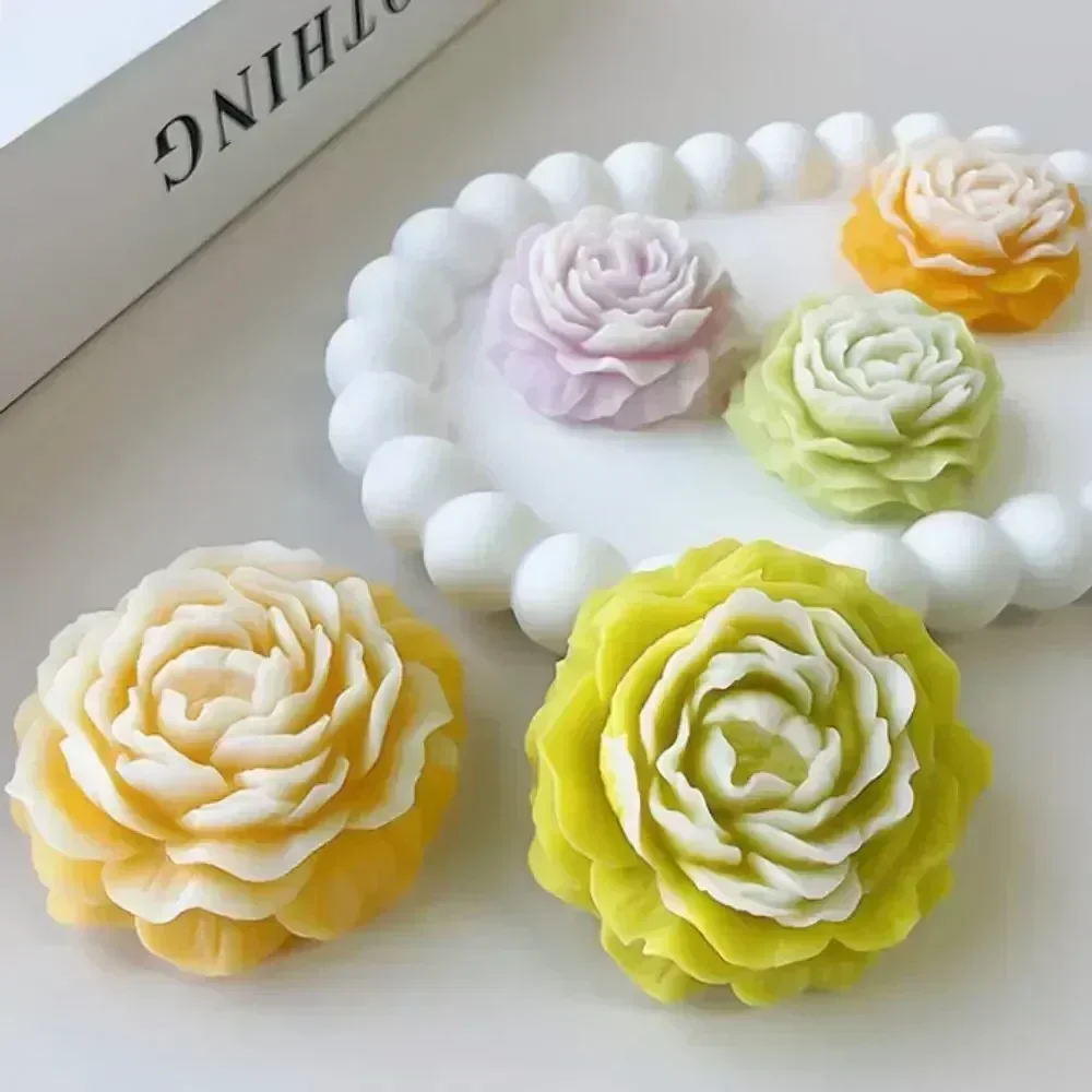 Silicone Mold 3D Peony Candle DIY Relief Flower Soap Resin Plaster Mould Home Decor Chocolate Cake Ice Baking Tool