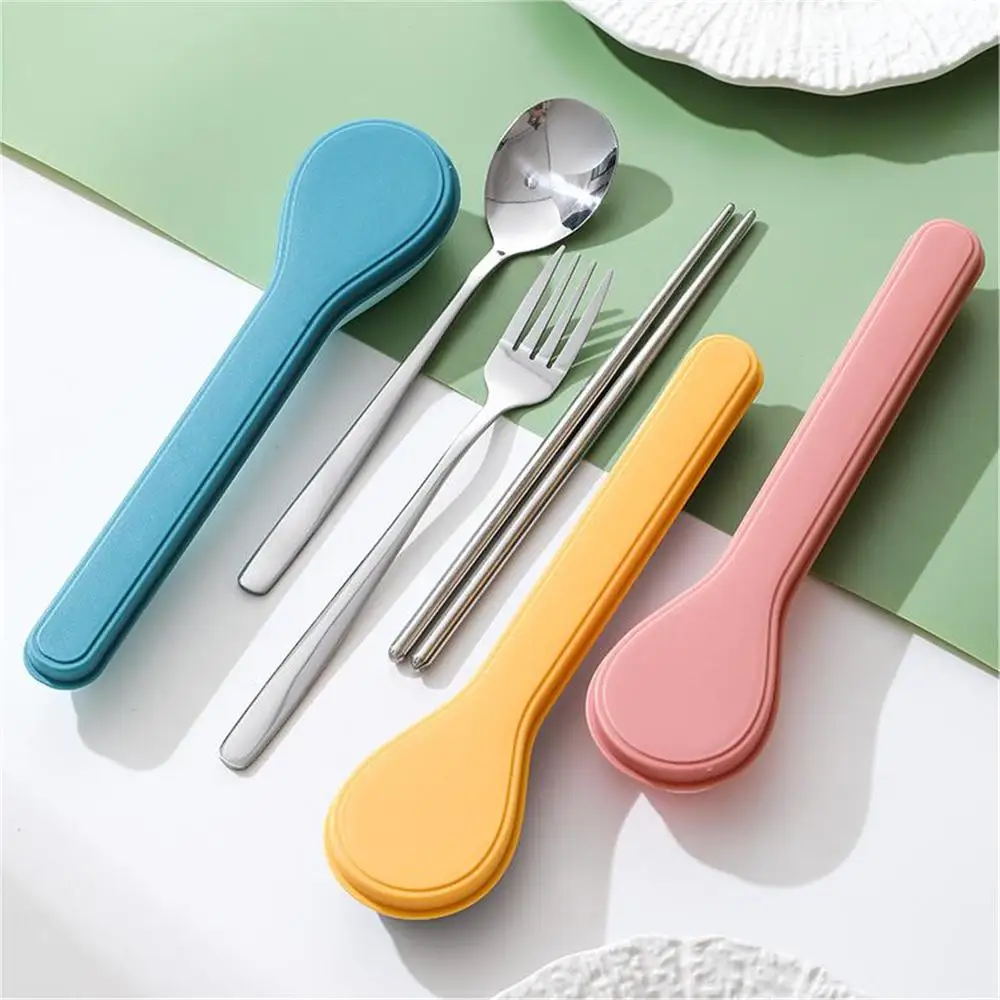 304 Stainless Steel Portable Cutlery Fork Chopsticks Spoon Set Gift Outdoor Student Cutlery Three-piece Set