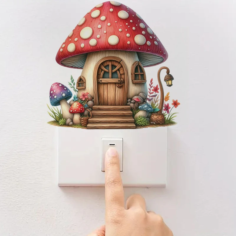 Wall stickers Toilet stickers Mushroom house Wall stickers Bright room Home decoration Vinyl animal decals Art wallpaper Poster