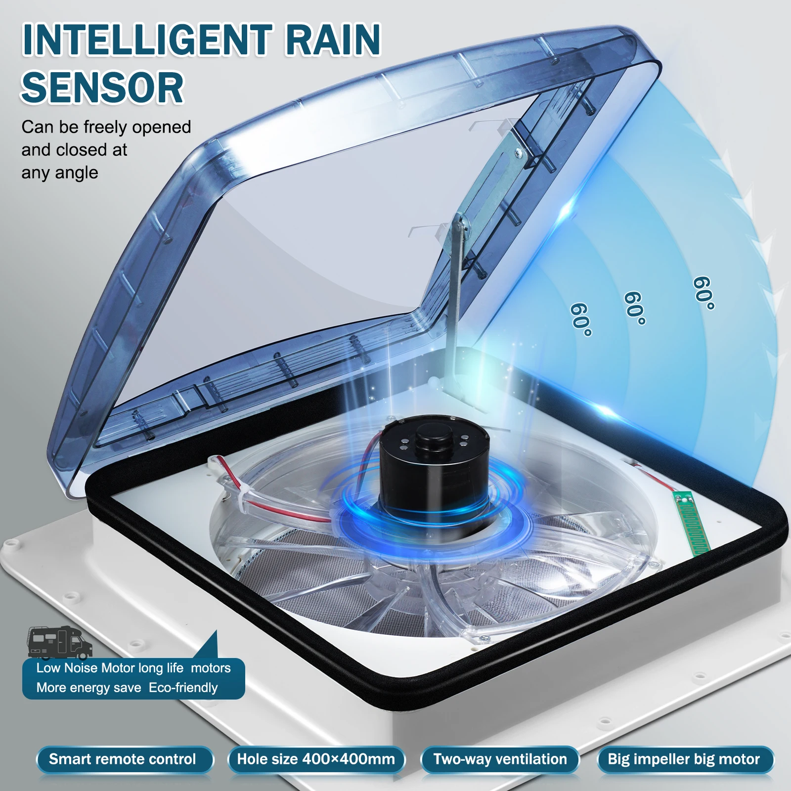 RV Roof Vent Fan Reversible Exhaust Fan with Rain Sensor Temperature Monitoring 12V with Remote for RV Air Ventilation Ceiling rv ventilation fan