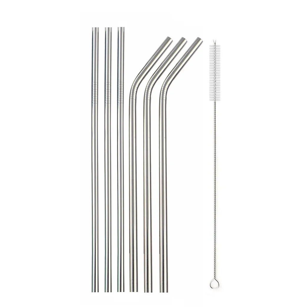 Stainless Steel Reusable Drinking Straw Set - Silver