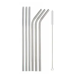 Stainless Steel Reusable Drinking Straw Set - Silver (6pStraw 1pBrush)