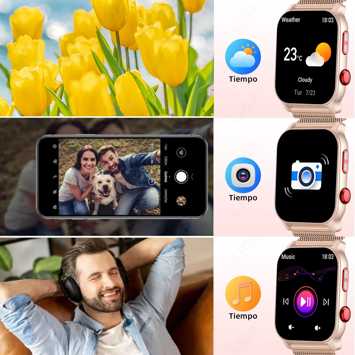 LIGE Smartwatch Outdoor Flashlight Military Waterproof Smart Watch Men Heart Rate Sport Fitness Watches BT Call Smartwatch Woman