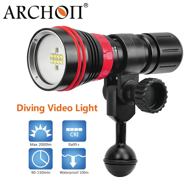 

Archon waterproof 100m diving light Max 2000 Lumen diving lighting White/red LED Scuba Diving Underwater Photography Video Light