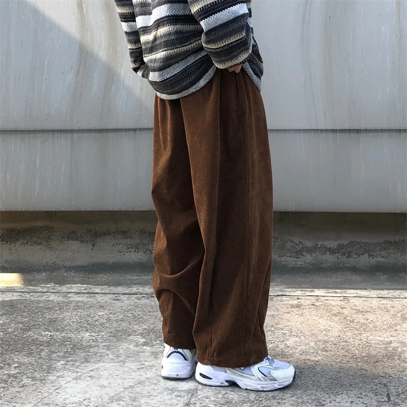 Trendy Japanese Sle Men's Corduroy Pants Autumn Spring Loose Fit Sports Casual Lantern Pants Long Straight Tube Trousers