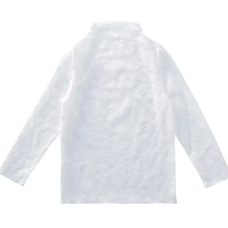 Girls' Lace Bottom Shirt Spring Summer Light Thin Matching Inside Top Children's Elegant Embroidery White Long sleeve Shirt 6