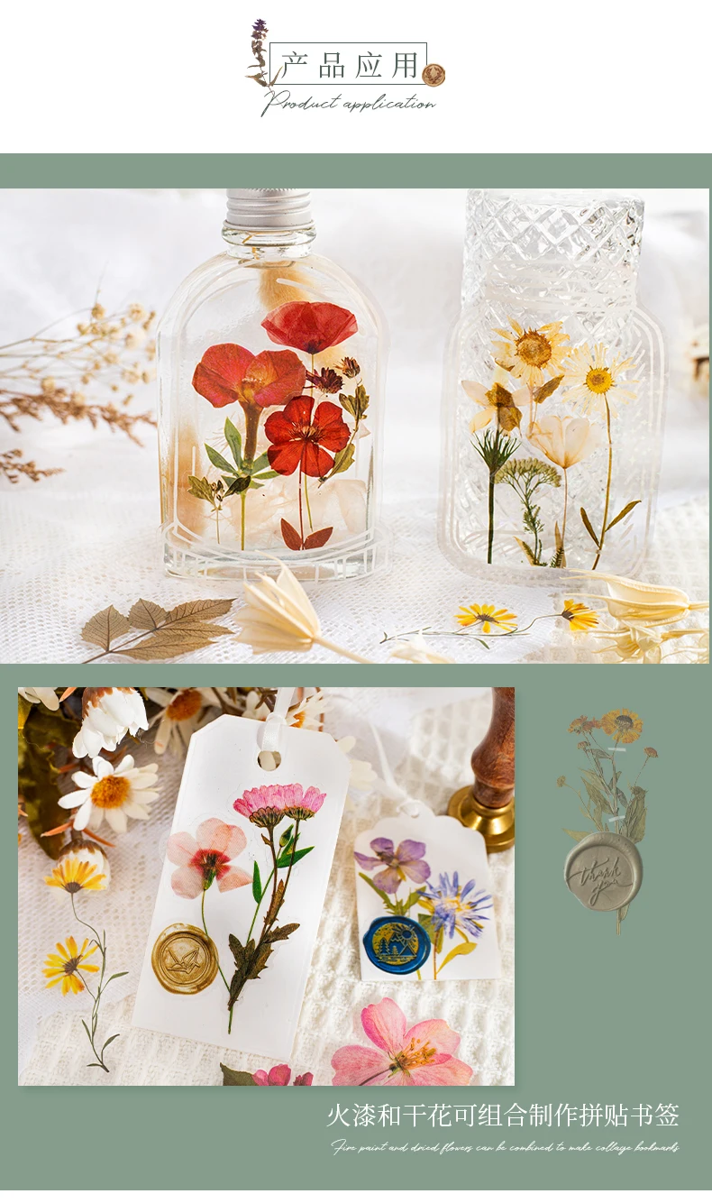 40 Stück PET-Aufkleber aus der Getrocknete Blumen-Sammlung, dekoratives, handgefertigtes Scrapbooking-Material, Tagebuch, Album, Bastelbedarf – Detail 9
