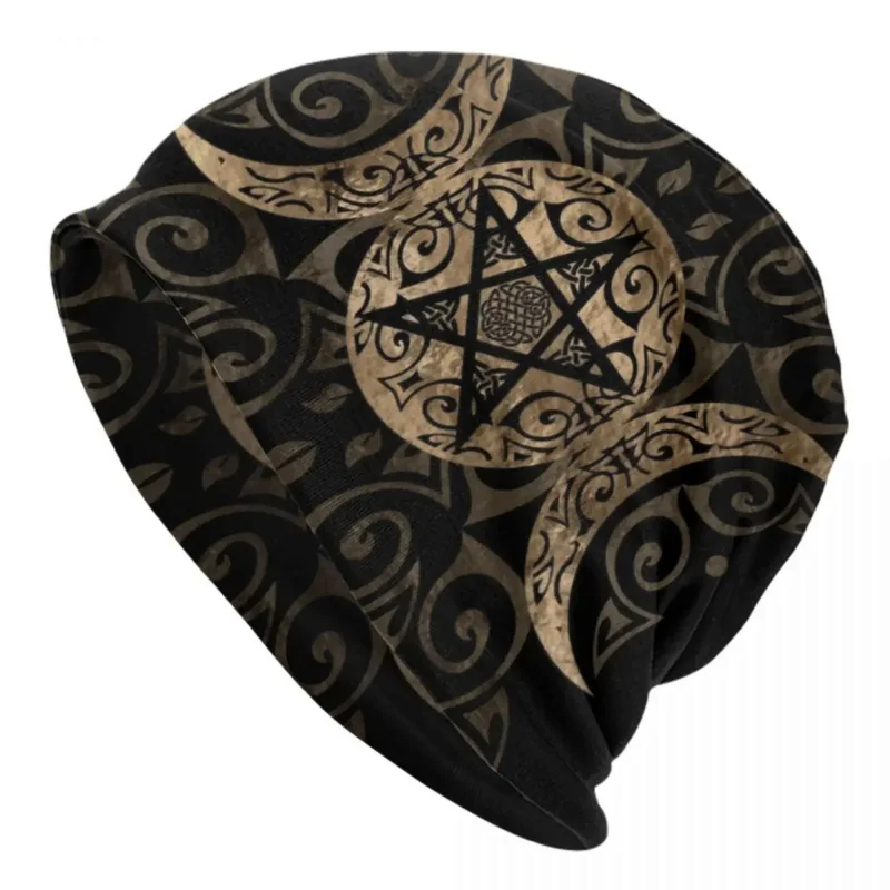 

Triple Moon Goddess Pentagram Bonnet Hats Street Knitted Hat For Men Women Winter Warm Pagan Wiccan Skullies Beanies Caps