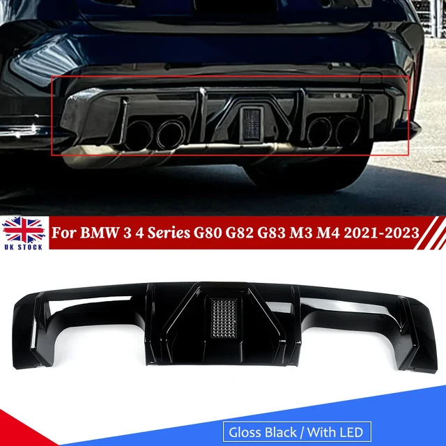 FOR 2021-2023 BMW G80 M3 G82 G83 M4 REAR BUMPER DIFFUSER GLOSS BLACK W/LED  LIGHT - AliExpress