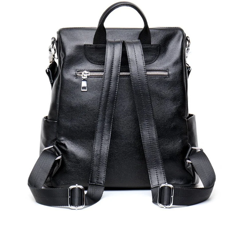 Fashion Women Cowhide Backpack Rivets Shoulder Bag Leisure Handbag Large Capacity Backpack Outdoor Bag Travel Backpack
