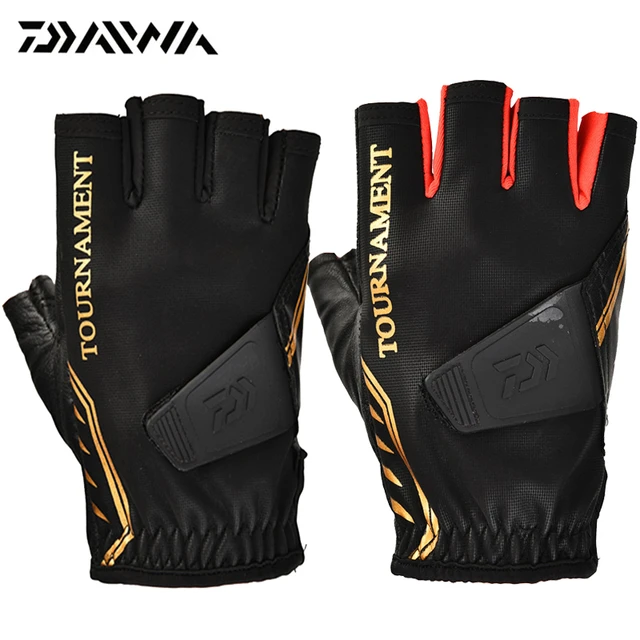 2023 Daiwa Genuine Leather Anti Slip Half-Finger Fishing Gloves