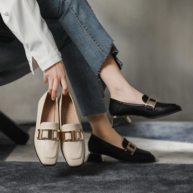 

2023new High Heel work Shoes British Style Small Leather Shoes Solid Color Single Shoes Spring Autumn Women's Shoe Zapatos Mujer
