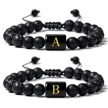 

A-Z Letter Men Bracelets For Women Natural Frosted Stone Bracelet Beaded Yoga Bracelets for Men Women Elastic Rope Jewelry Gift