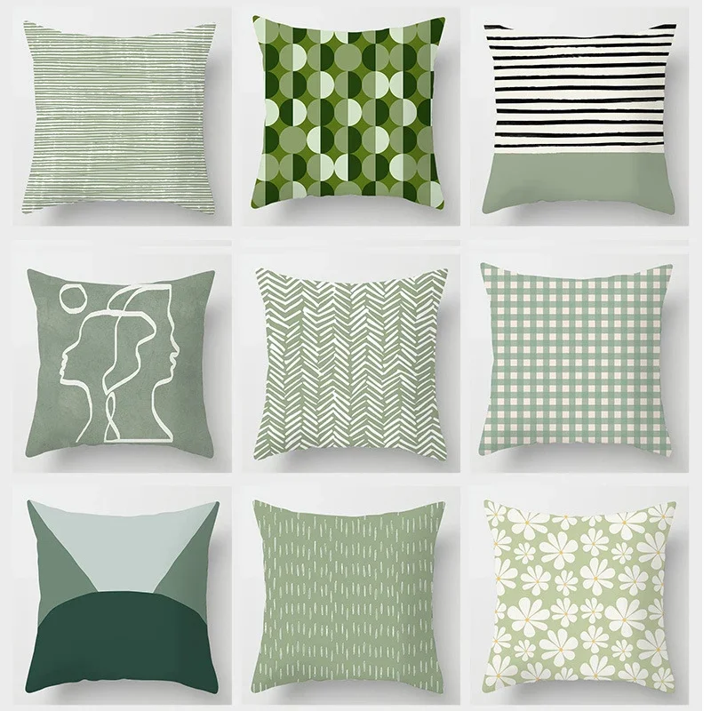 섬세한 신선한 녹색 베갯잇 아트 패턴 쿠션 커버, 기하학적 통기성 장식
