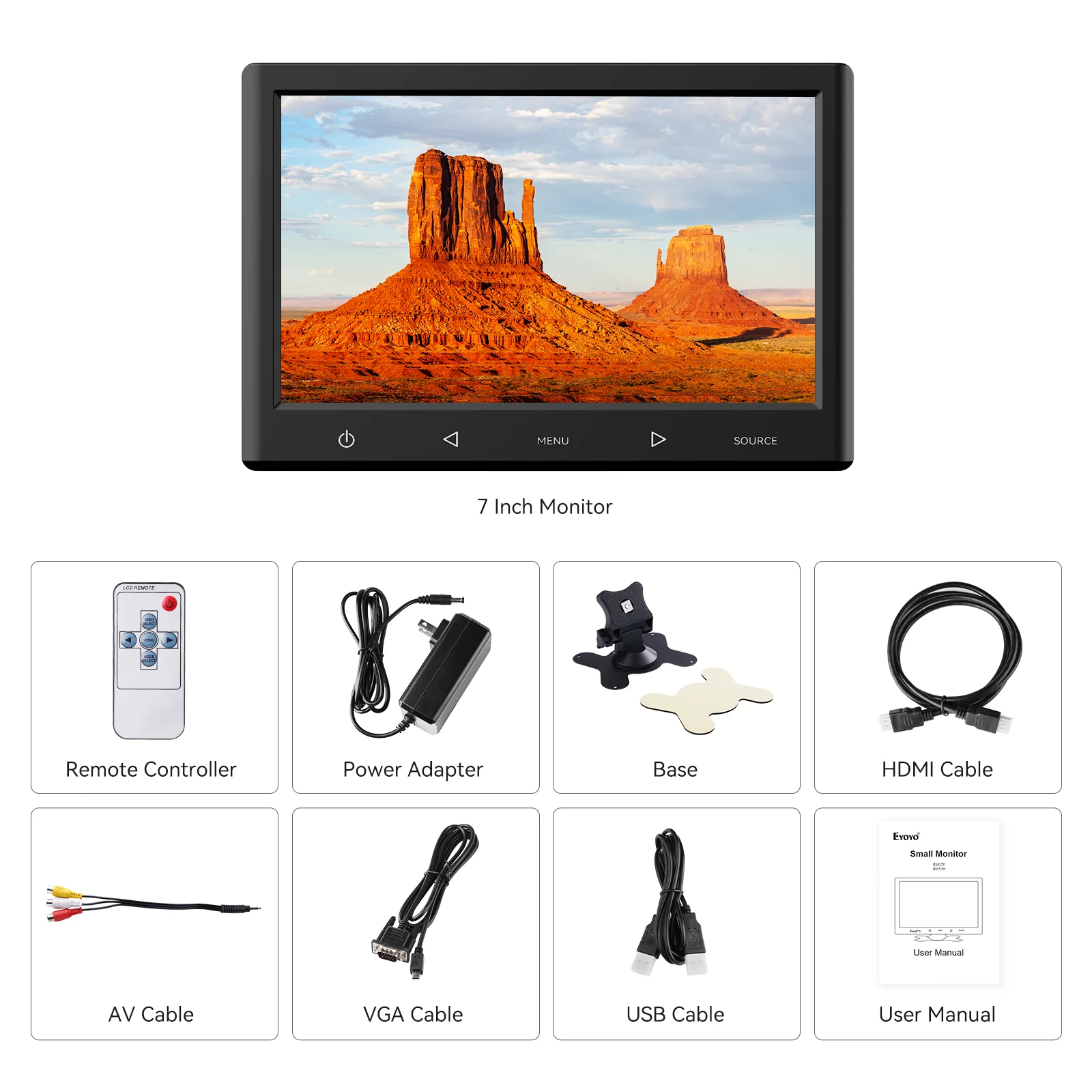 Miktver-޴ 7 ġ , 1024x600,  IPS ȭ, ̹ ̷, ø VGA/AV/HDMI ÷,   Ŀ 