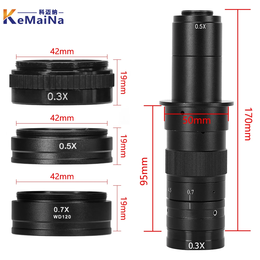 0.3X/0.5X/0.7X/ 1.5X/2X Barlow Auxiliary Objective Glass Lens For 10A C-MOUNT Lens Industrial Video Microscope Objective