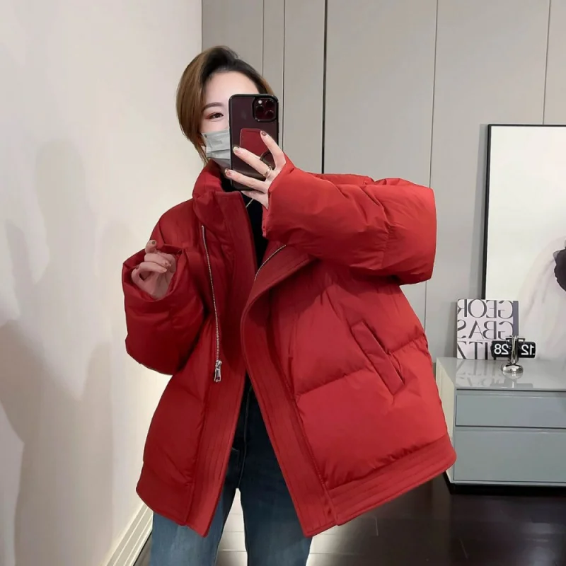 

Western Style Stand Collar Bread Coat down Jacket Women's Short 2023 Winter New Small Thickened White Duck down Coat