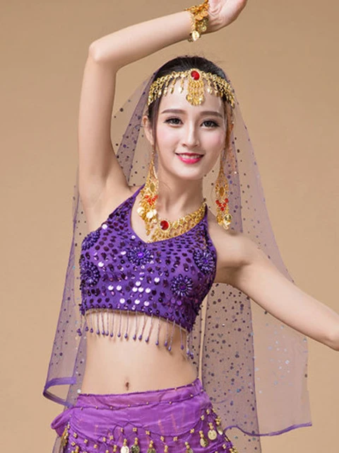 Disfraz de baile Oriental para mujer, top de baile árabe, lentejuelas  latinas, chaleco de Jazz para actuación del vientre, Color sólido -  AliExpress