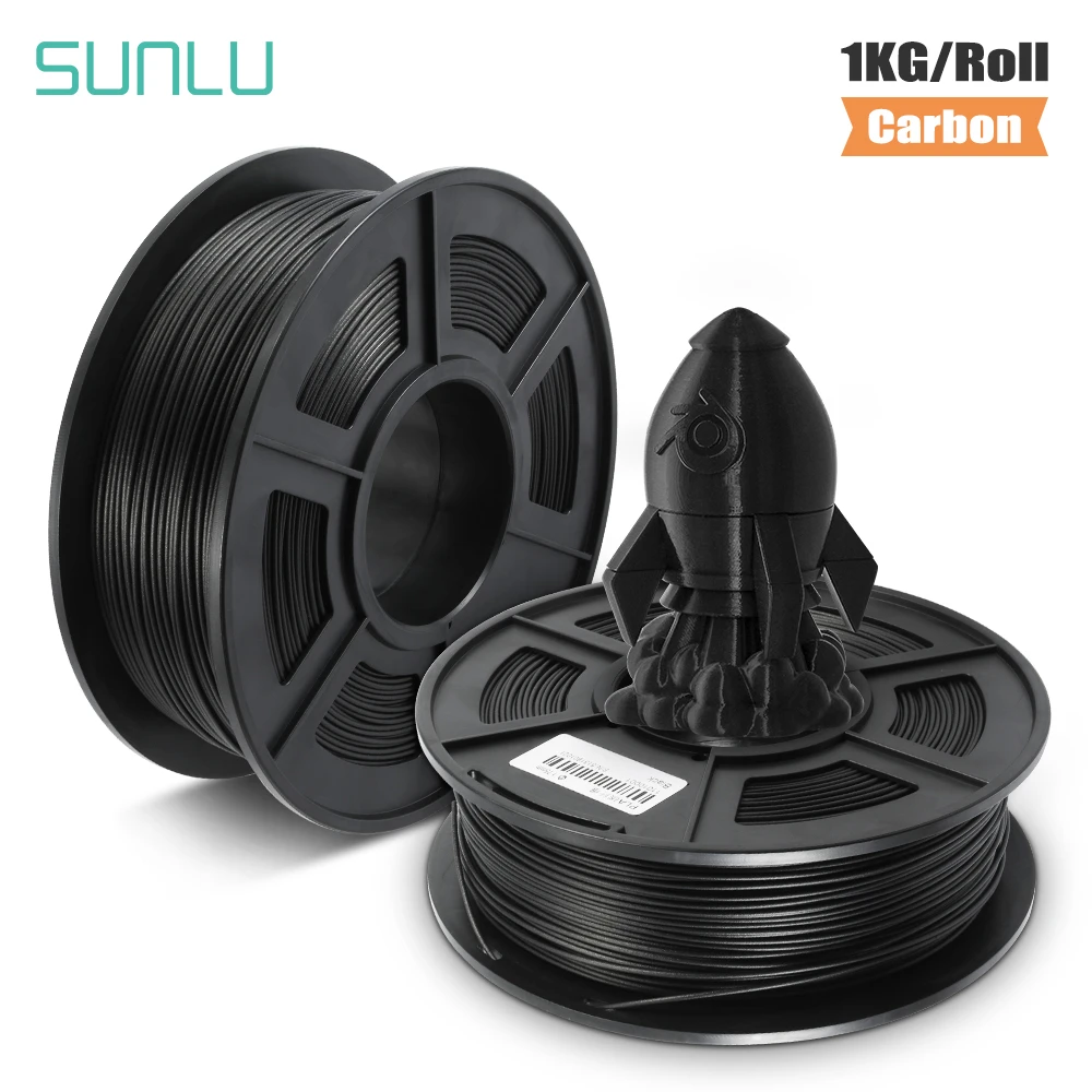 SUNLU PLA Carbon Fiber 3D Printer Filament Ultra-high hardness Dimensional Accuracy 1.75mm+/-0.02mm 1KG (2.2 lb) Spool Black sunlu wood 1 75mm 1kg spool 2 2 lbs real wood texture effect made of wood fiber different from color effect eco friendly