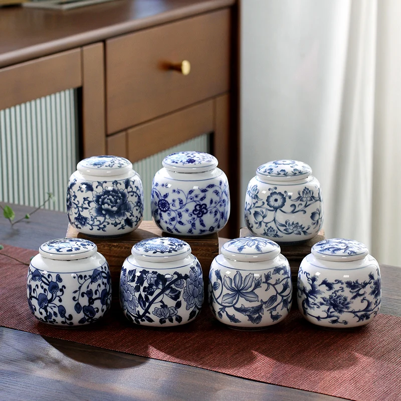 Portable Mini Ceramic Tea Jar With Lid Sealed Moisture-proof Travel Tea Set Storage Box