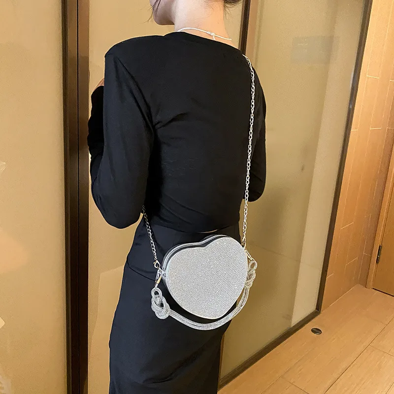 Evening Heart Bags for Women Fashion Underarm Shoulder Bag Ladies Party Female Luxury Handbag Leather Diamonds Crossbody Bags