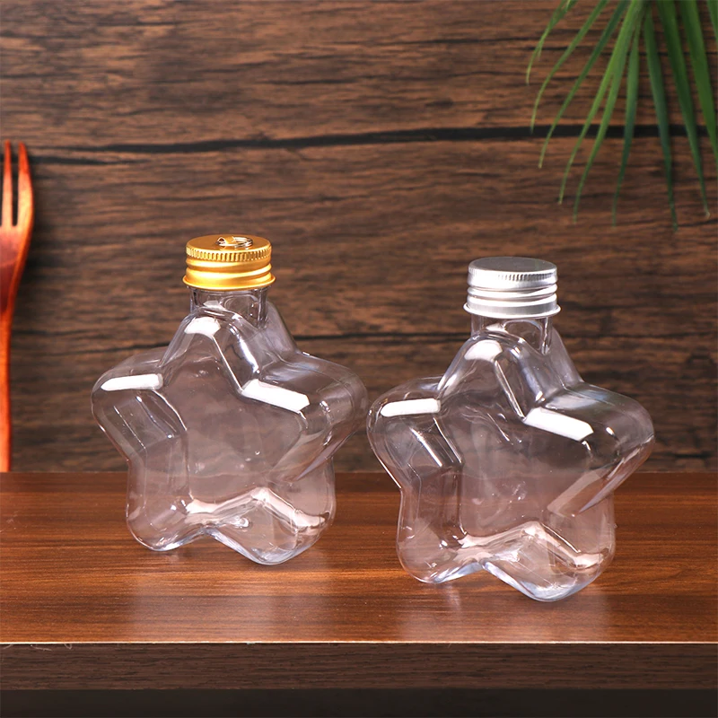 200ML Cute Star Plastic Bottle Clear Milk Tea Coffee Bottle Transparent Drinking Water Cup Juicing Beverage Bottles