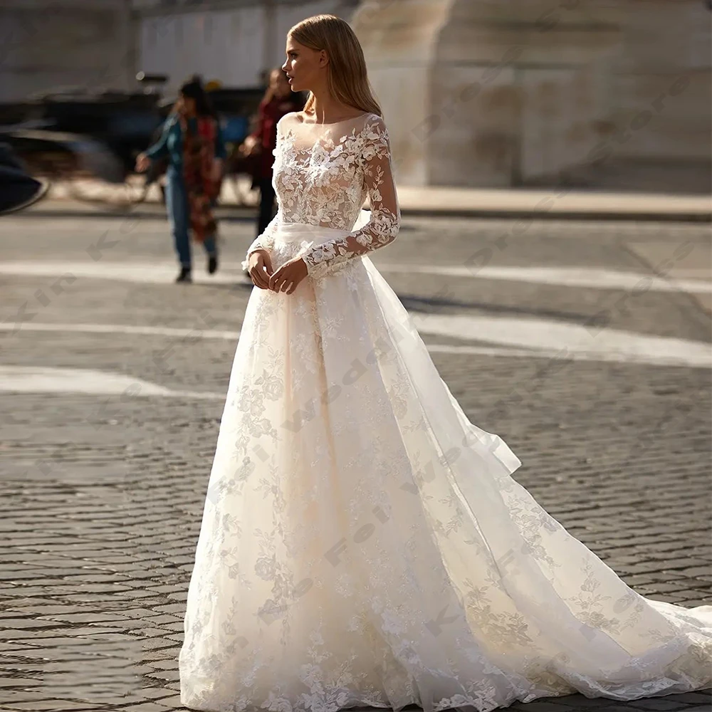 

Великолепные богемные женские свадебные платья, элегантные кружевные свадебные платья принцессы с длинным рукавом и аппликацией, официальные пляжные платья