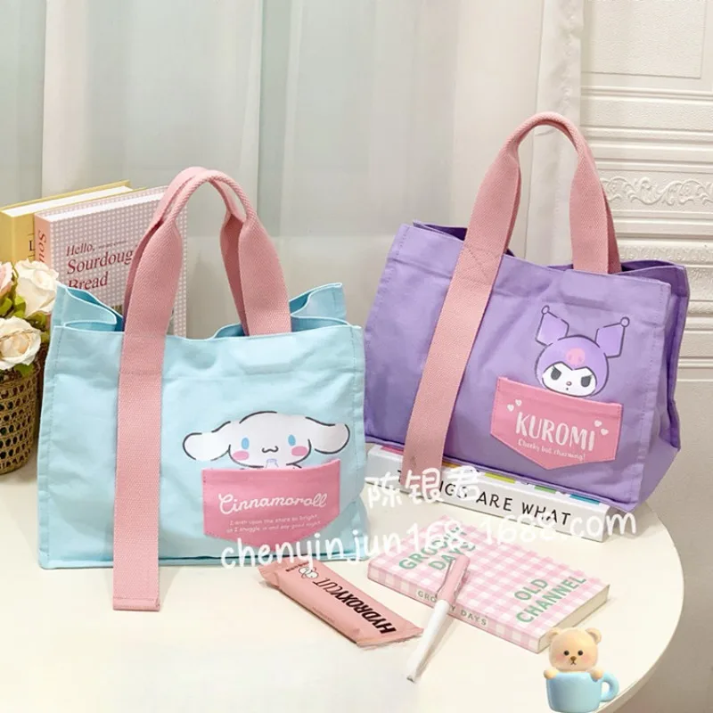 

Sanrio My Melody Cinnamoroll ручная Холщовая Сумка, Женский Ланч-бокс с сердцем, сумка, повседневные сумки Kuromi, вместительная сумка для покупок