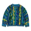 ABOORUN Men's 3D Bitter Melon Pattern Contrast Color Sweaters Heavy Industrial Pullover Knitwear for Male 3