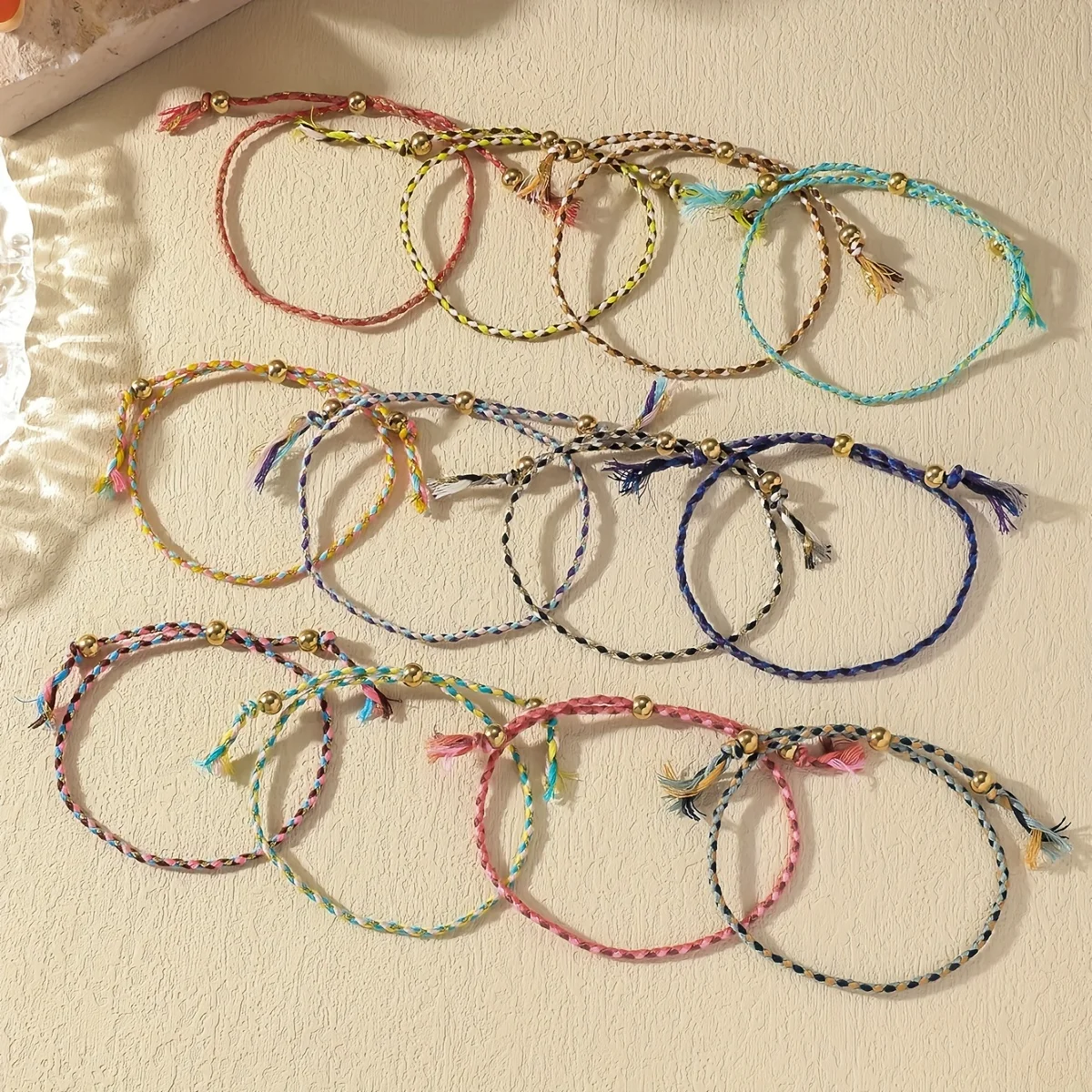 A Set of 12 Handmade Vintage Style Cotton Rope Bracelet Sets with Tassels, Suitable for Daily Wear and Women's Accessories