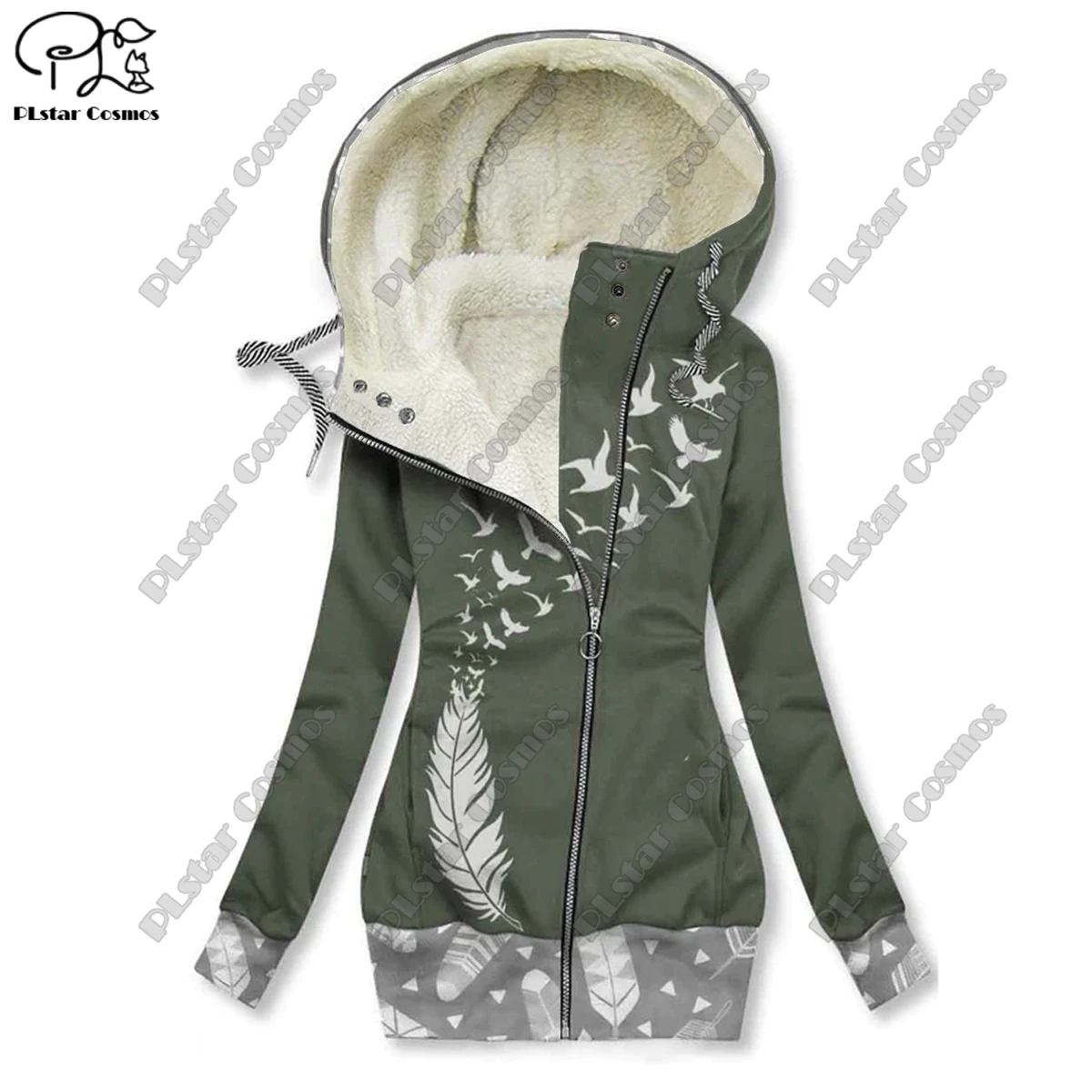 New 3D printed flower series flower skull pattern velvet warm women's long zipper hoodie jacket commuting casual winter H-4