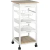 Mobile Rolling Kitchen Island Trolley Serving Cart with Underneath Drawer & Slide-Out Wire Storage Basket, 1