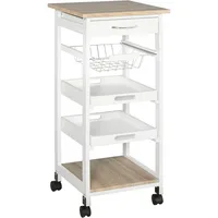 Mobile Rolling Kitchen Island Trolley Serving Cart with Underneath Drawer & Slide-Out Wire Storage Basket, 1