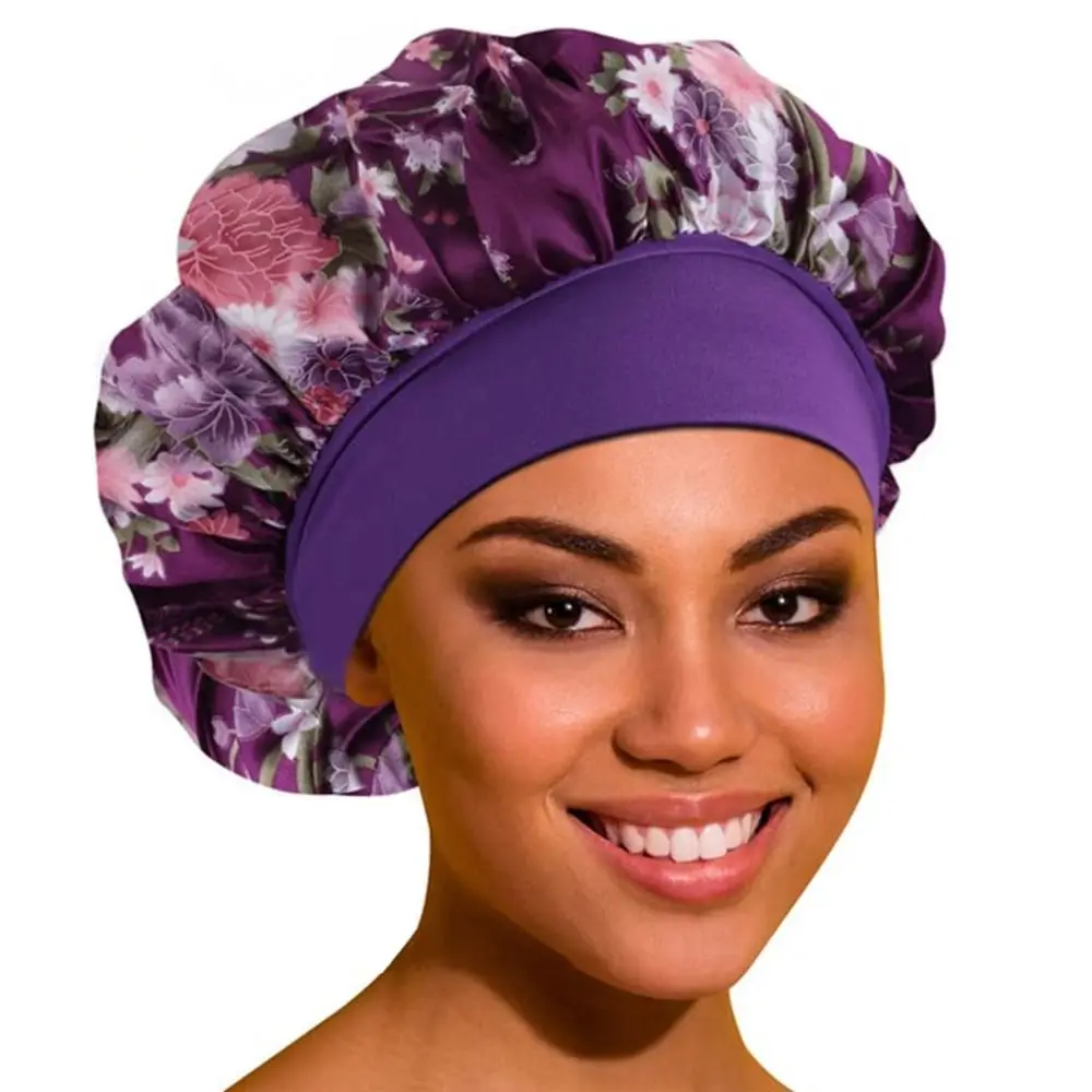 

Stretchy Satin Sleep Cap Fashion Wide Edge Soft Silk Hair Wrap Curly Hair Elastic Silky Satin Bonnet Sleeping