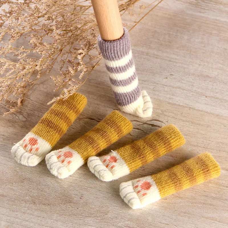4Pcs Chair Leg Caps Socks Feet Protector Pads Furniture Table Covers Socks Plugs Cover Cute Cat Paw Table Foot Home Decor