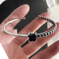 100% Solid 925 Sterling Silver Metal Bracelet for Women Vintage Handmade Simple Retro Black Stone Bracelet Birthday Gift Party 6