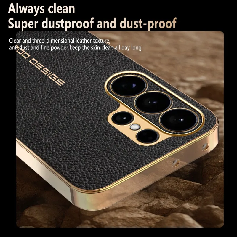Luxury Shockproof Litchi PU Leather Plating Cover Case in Premium Plastic