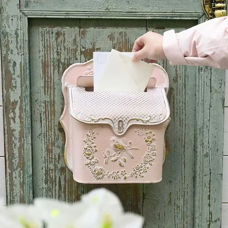 New European Style Metal Wrought Iron Wall Mailbox Three-dimensional Relief Mailbox Outdoor Vintage Outside Garden Decoration