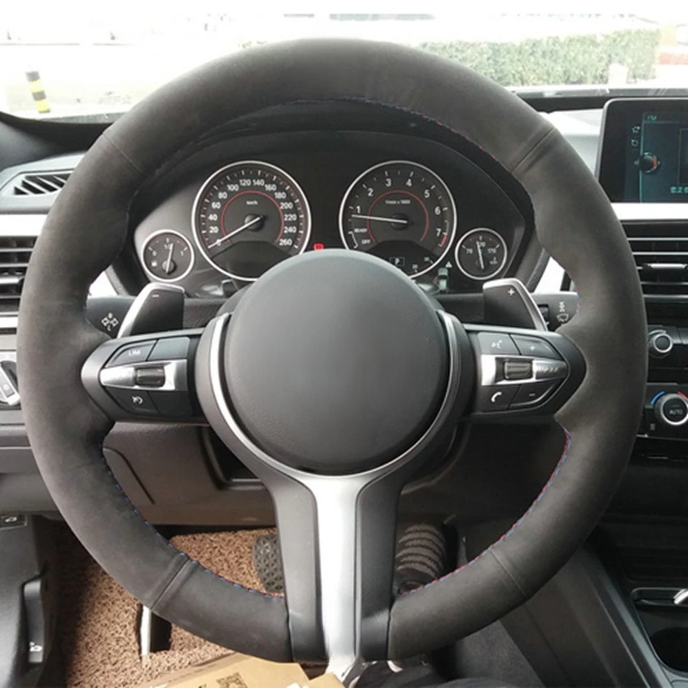 Black Suede Leather Car Steering Wheel Cover for BMW F87 M2 F80 M3 F82 M4 M5 F12 F13 M6 F85 X5 M F86 F33 X6 M F30 Sport steering wheel cover